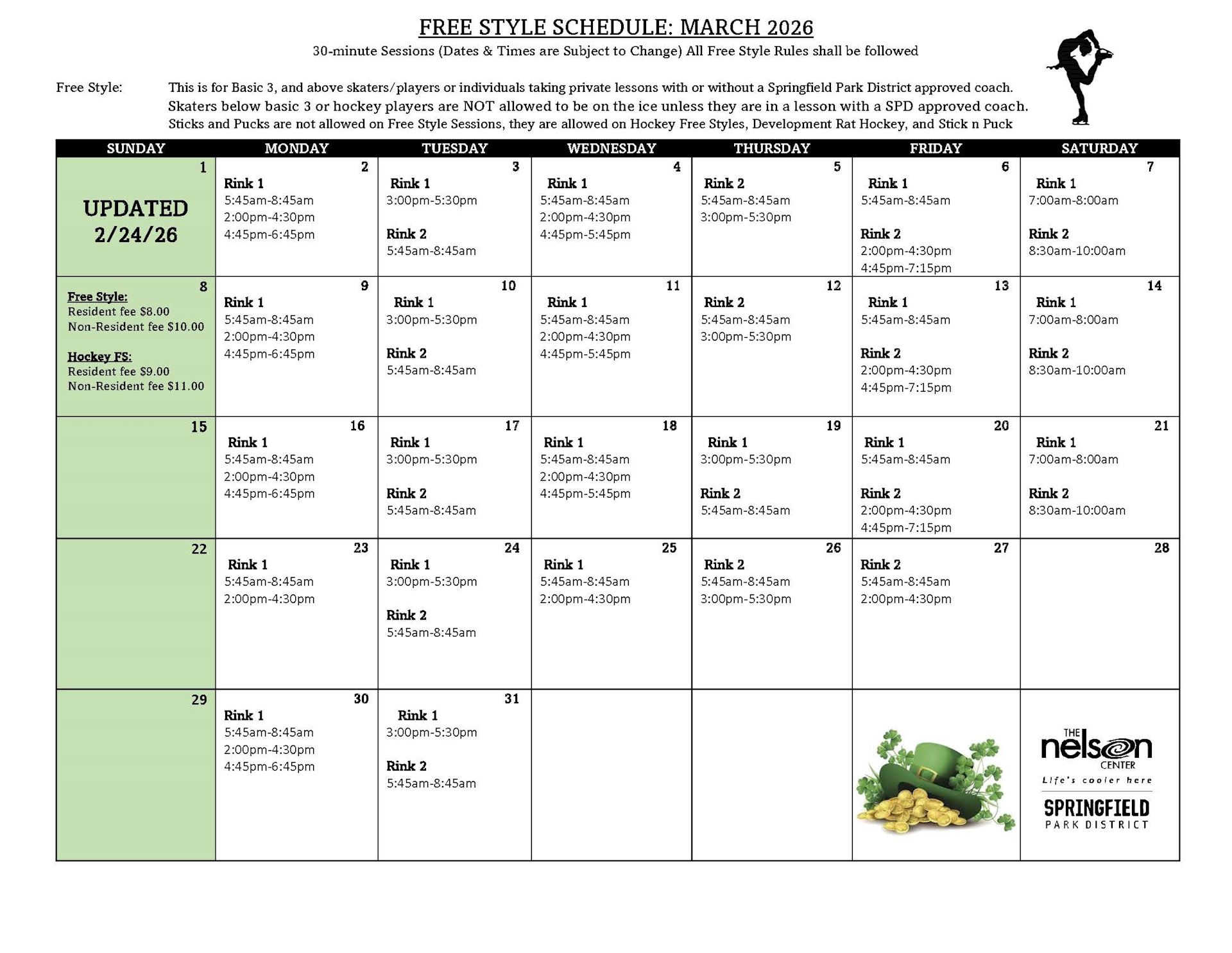 March Free Stlye Schedule